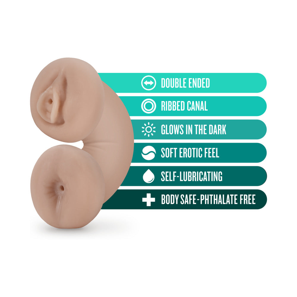 M FOR MEN SOFT + WET DOUBLE TROUBLE GLOW IN THE DARK SELF-LUBRICATING STROKER BEIGE