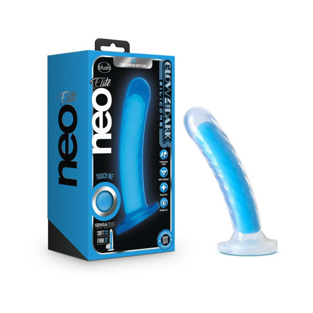 BLUSH - NEO ELITE GLOW IN THE DARK TAO 7 IN. DUAL-DENSITY DILDO NEON BLUE