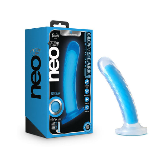 NEO ELITE GLOW IN THE DARK TAO 7 IN. DUAL-DENSITY DILDO NEON BLUE