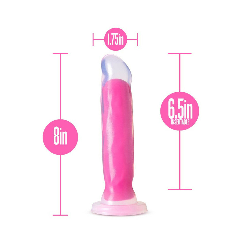 BLUSH - NEO ELITE GLOW IN THE DARK MARQUEE 8 IN. SILICONE DUAL-DENSITY DILDO NEON PINK