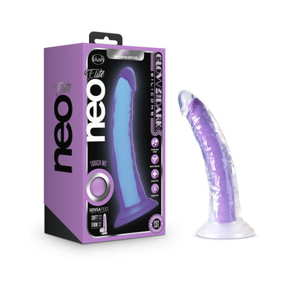BLUSH - NEO ELITE GLOW IN THE DARK LIGHT 7 IN. SILICONE DUAL-DENSITY DILDO NEON PURPLE