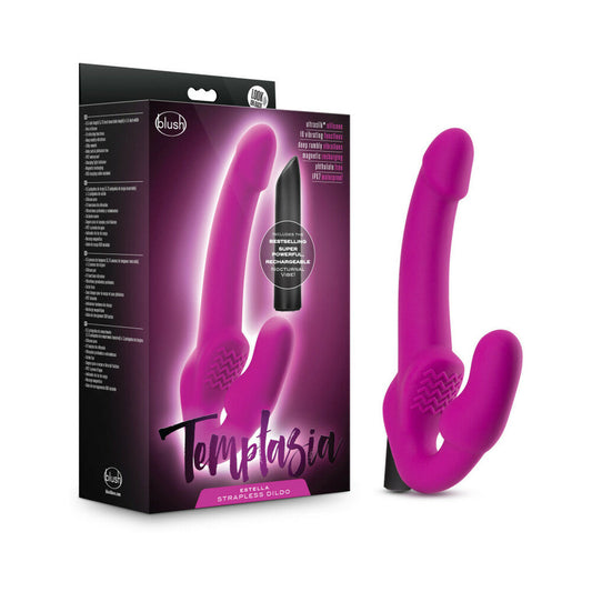 BLUSH - TEMPTASIA ESTELLA 9.5 IN. SILICONE STRAPLESS STRAP-ON DILDO WITH BULLET VIBRATOR PINK