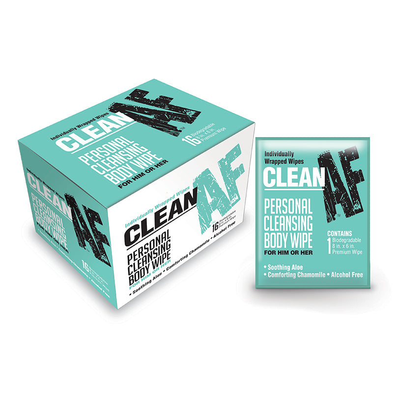 CLEAN AF INDIVIDUALLY WRAPPED PERSONAL CLEANING BODY WIPE 16-PACK BOX