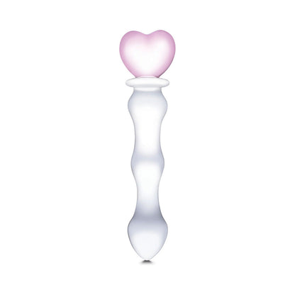 GLAS 8 IN. SWEETHEART GLASS DILDO WITH PINK HEART-SHAPED HANDLE