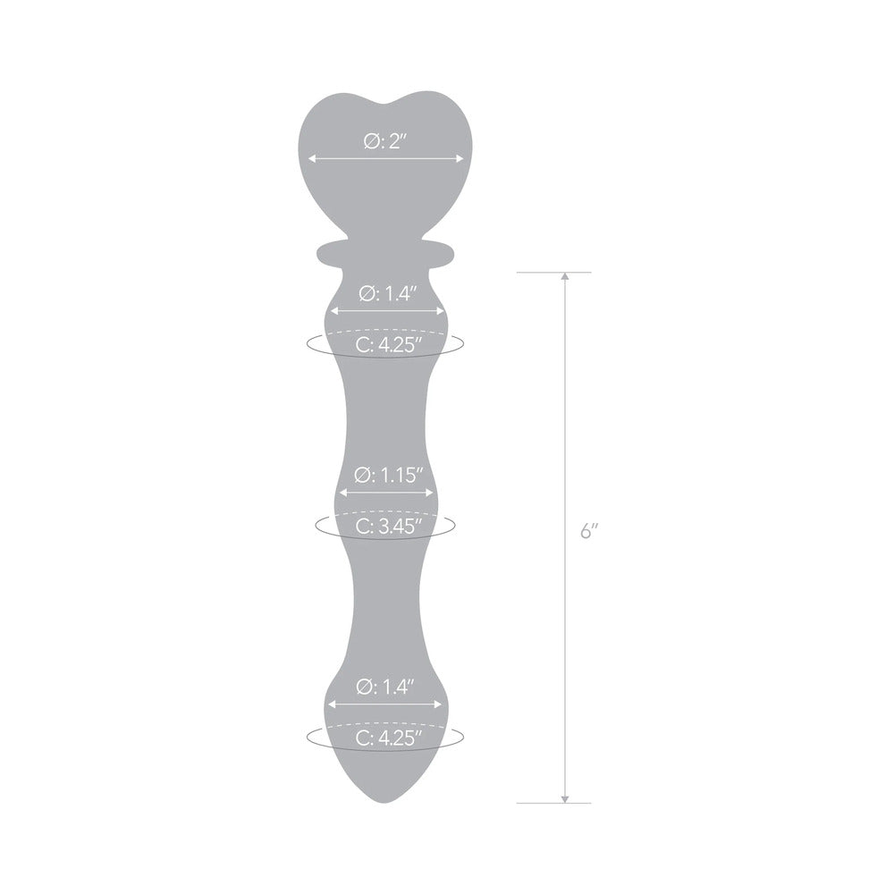 GLAS 8 IN. SWEETHEART GLASS DILDO WITH PINK HEART-SHAPED HANDLE