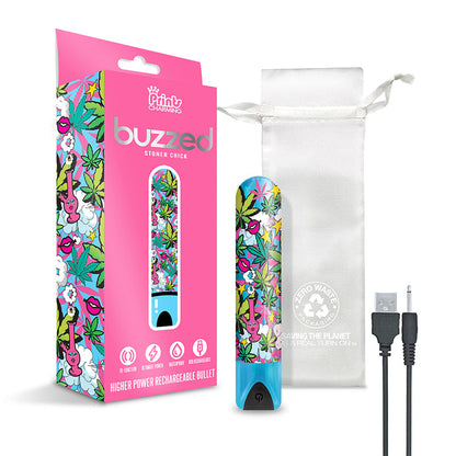 GLOBAL NOVELTIES - PRINTS CHARMING BUZZED RECHARGEABLE 3.5" BULLET - STONER CHICK - BLUE