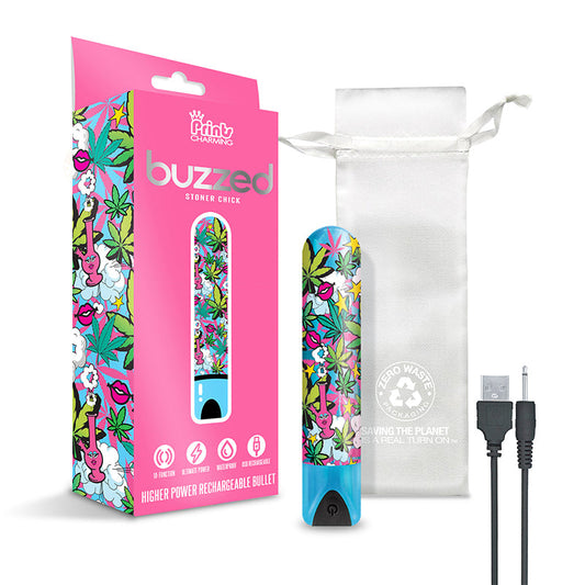 GLOBAL NOVELTIES - PRINTS CHARMING BUZZED RECHARGEABLE 3.5" BULLET - STONER CHICK - BLUE