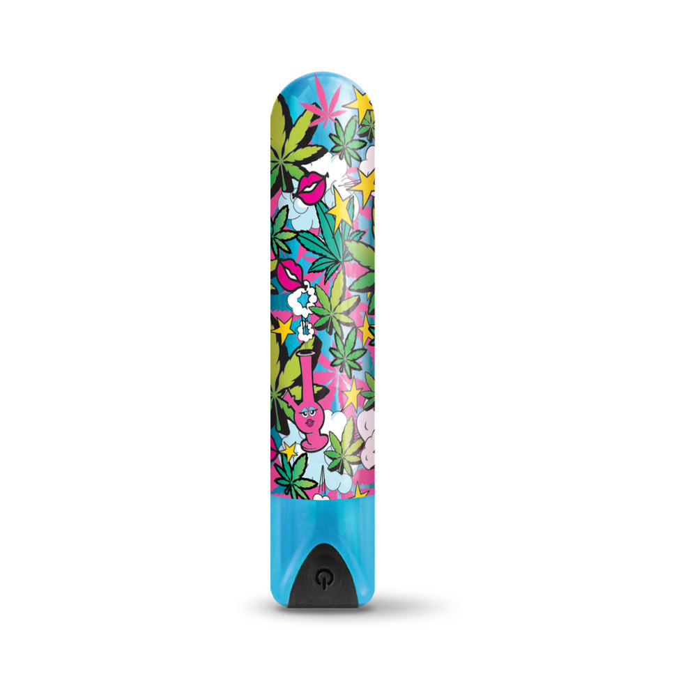GLOBAL NOVELTIES - PRINTS CHARMING BUZZED RECHARGEABLE 3.5" BULLET - STONER CHICK - BLUE