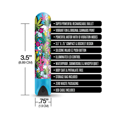 GLOBAL NOVELTIES - PRINTS CHARMING BUZZED RECHARGEABLE 3.5" BULLET - STONER CHICK - BLUE
