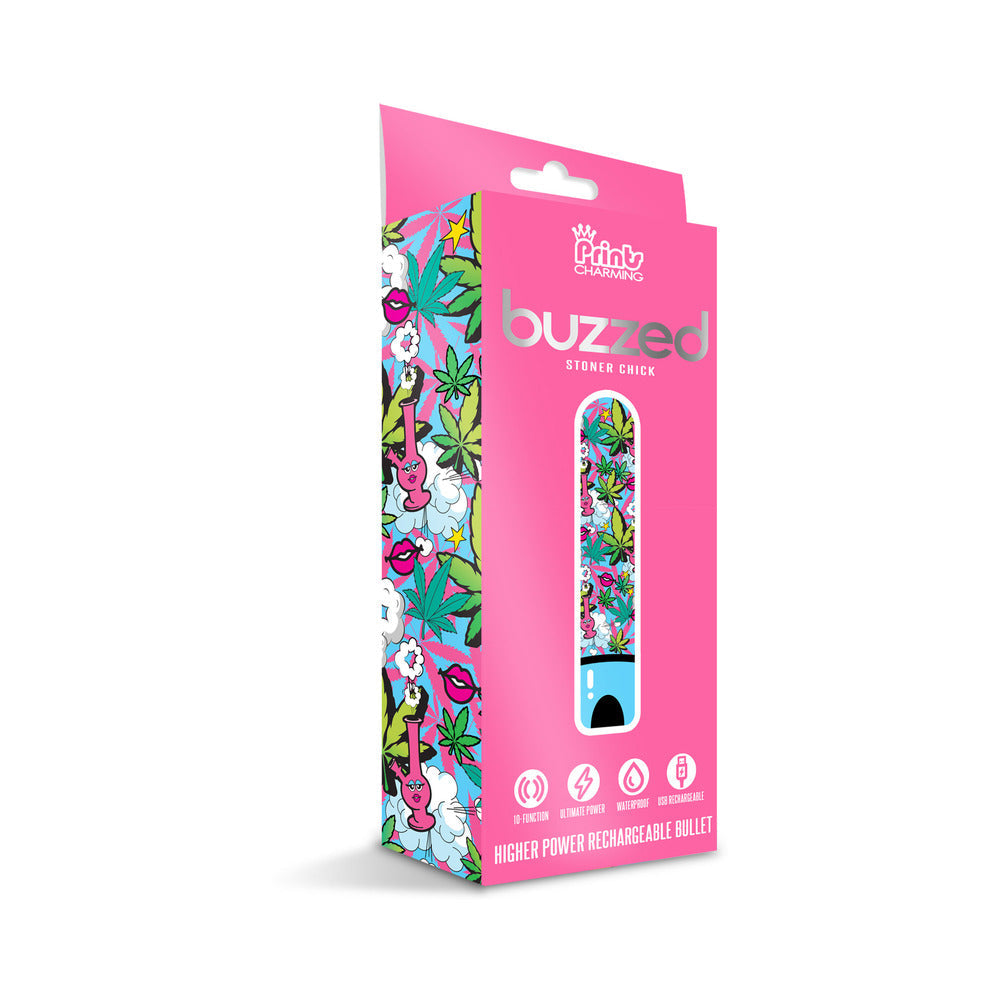 GLOBAL NOVELTIES - PRINTS CHARMING BUZZED RECHARGEABLE 3.5" BULLET - STONER CHICK - BLUE