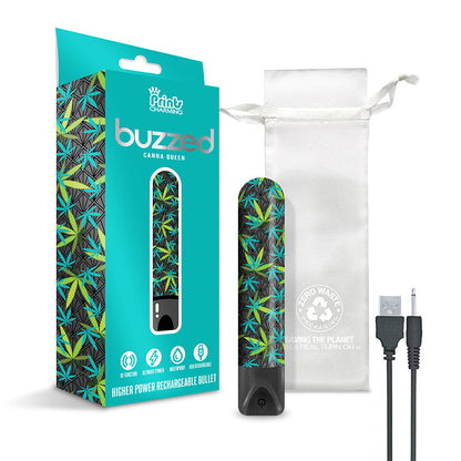GLOBAL NOVELTIES - PRINTS CHARMING BUZZED RECHARGEABLE 3.5" BULLET - CANNA QUEEN - BLACK