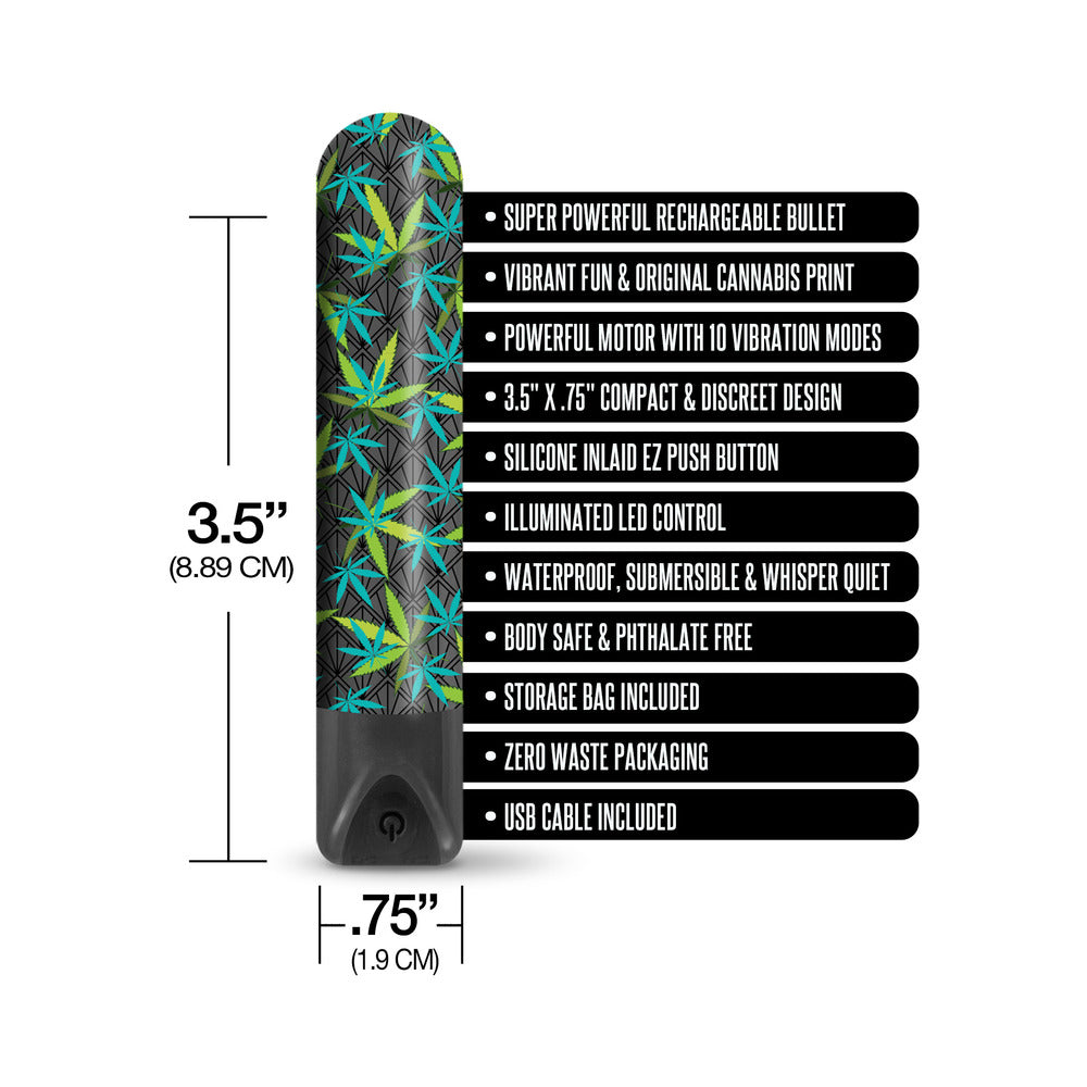 GLOBAL NOVELTIES - PRINTS CHARMING BUZZED RECHARGEABLE 3.5" BULLET - CANNA QUEEN - BLACK