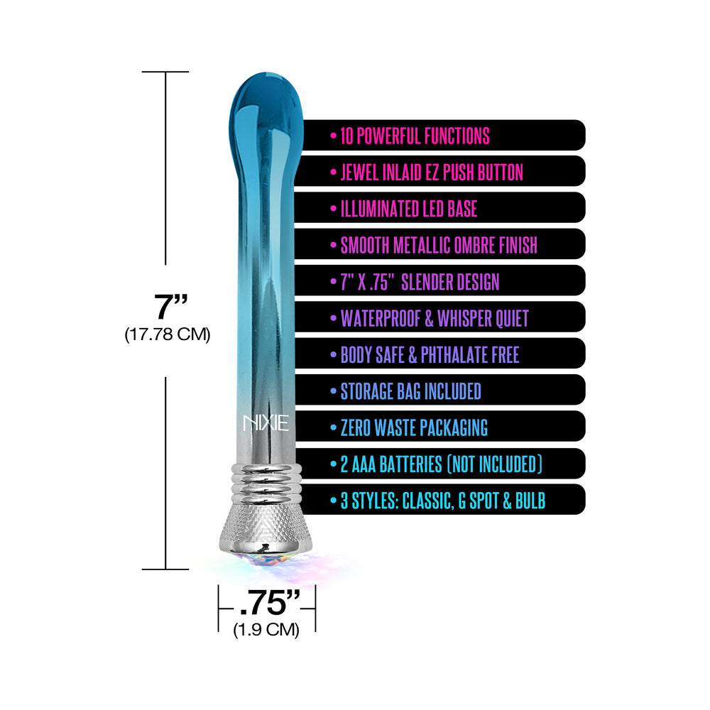 GLOBAL NOVELTIES - NIXIE WATERPROOF 10-FUNCTION BULB VIBE - BLUE OMBRE GLOW
