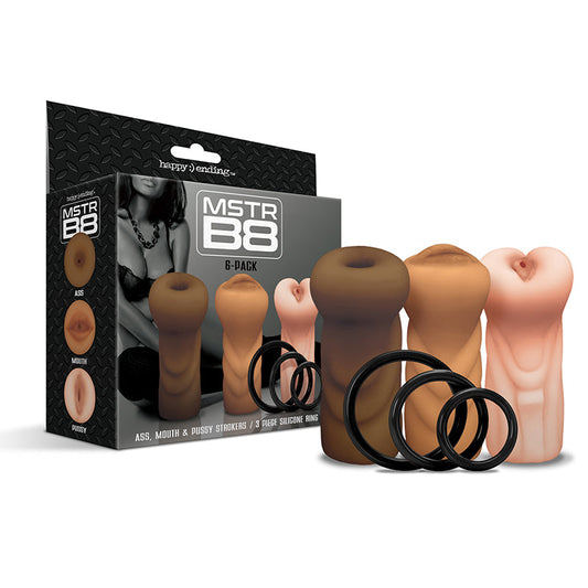 GLOBAL NOVELTIES - HAPPY ENDING MSTR B8 SIX PACK: ASS, MOUTH, PUSSY STROKER WITH 3 RINGS