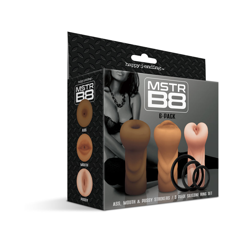GLOBAL NOVELTIES - HAPPY ENDING MSTR B8 SIX PACK: ASS, MOUTH, PUSSY STROKER WITH 3 RINGS
