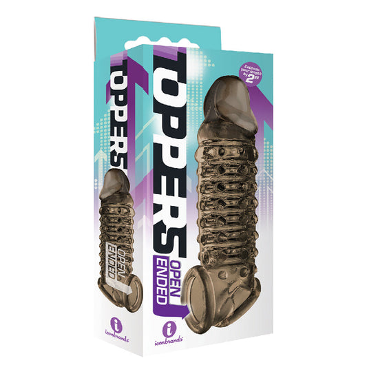 ICON BRANDS - THE 9''S TOPPERS OPEN-ENDED, RIBBED, AND NUBBED PENIS EXTENDER - SMOKE