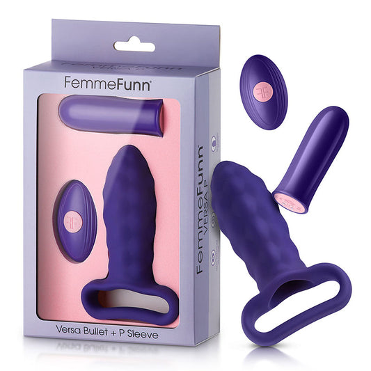 FEMMEFUNN VERSA P BULLET VIBRATOR & TEXTURED SILICONE SLEEVE DARK PURPLE