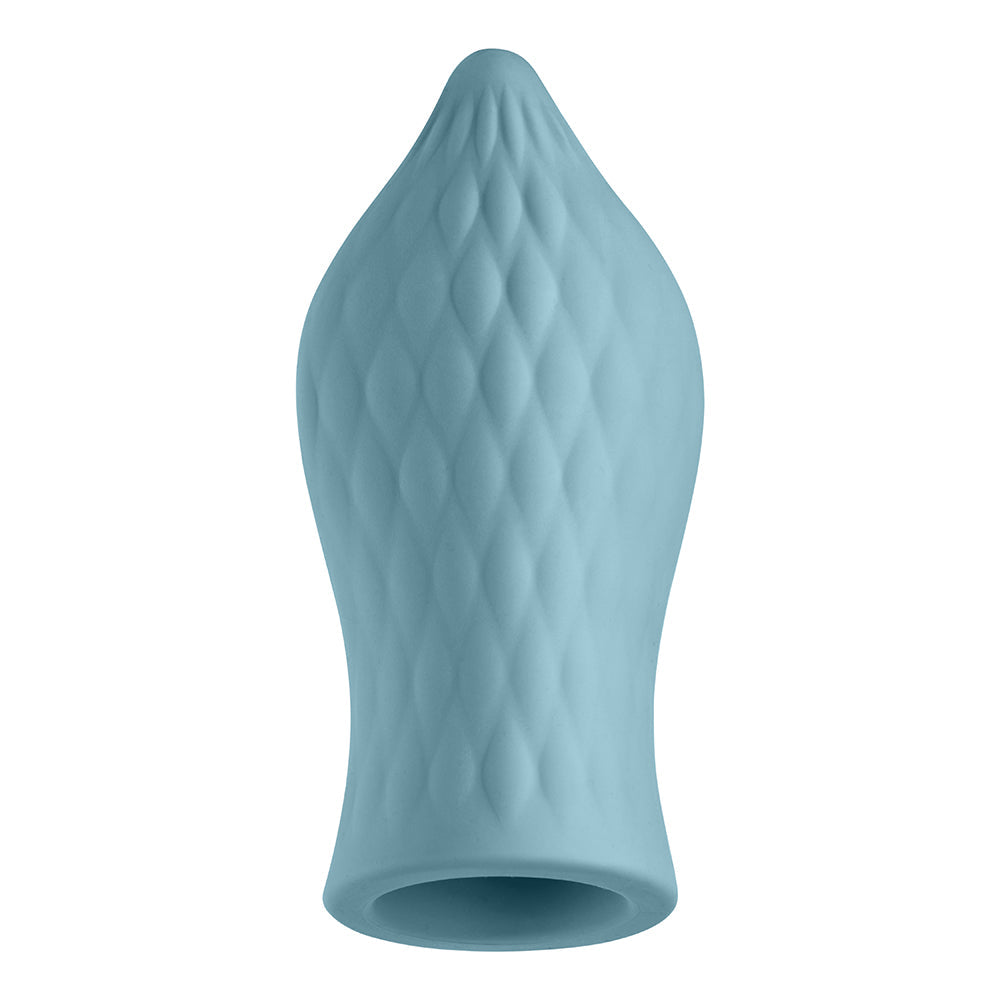 FEMMEFUNN VERSA T SLEEVE TEXTURED SILICONE TONGUE-SHAPED BULLET SHEATH LIGHT BLUE