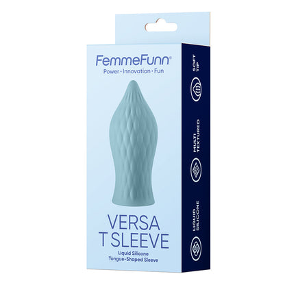 FEMMEFUNN VERSA T SLEEVE TEXTURED SILICONE TONGUE-SHAPED BULLET SHEATH LIGHT BLUE