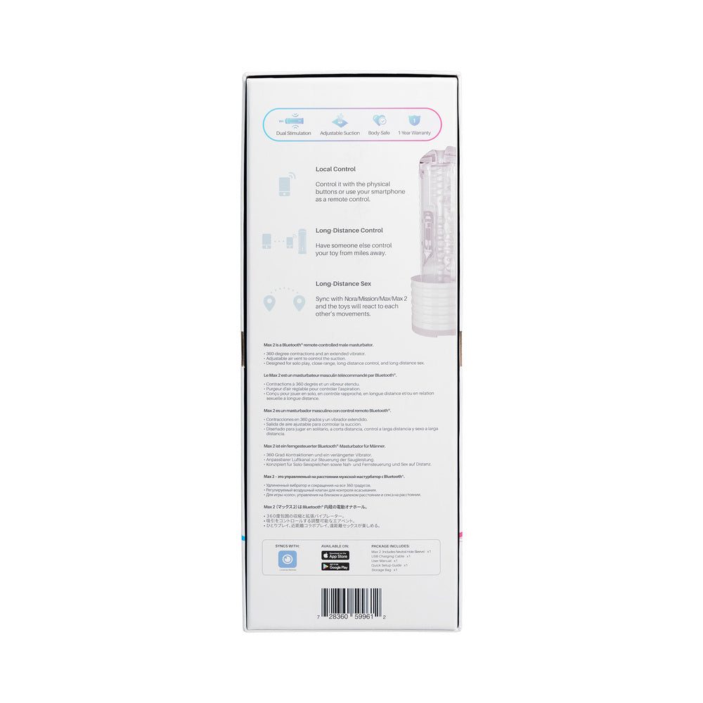 LOVENSE - MAX 2 BLUETOOTH APP-CONTROLLED VIBRATING AND SUCTION MASTURBATOR (NEUTRAL SLEEVE)