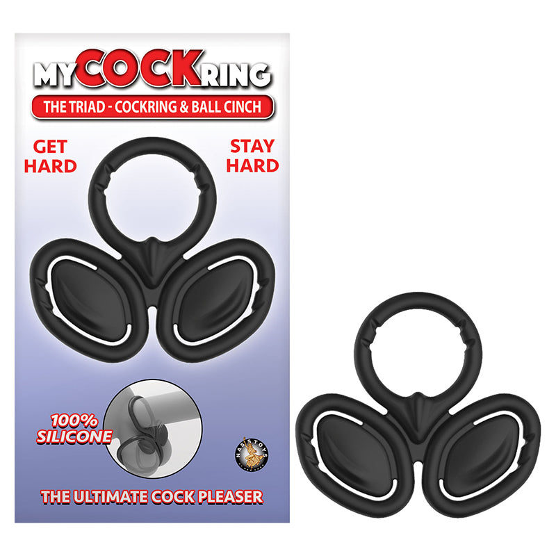 NASSTOYS - MI ANILLO PARA EL PENE ANILLO PARA EL PENE DE TRÍADA Y CINCHA PARA TESTÍCULOS NEGRO
