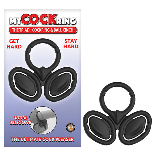 NASSTOYS - MI ANILLO PARA EL PENE ANILLO PARA EL PENE DE TRÍADA Y CINCHA PARA TESTÍCULOS NEGRO