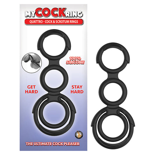 MY COCKRING QUATTRO COCK & SCROTUM RINGS BLACK