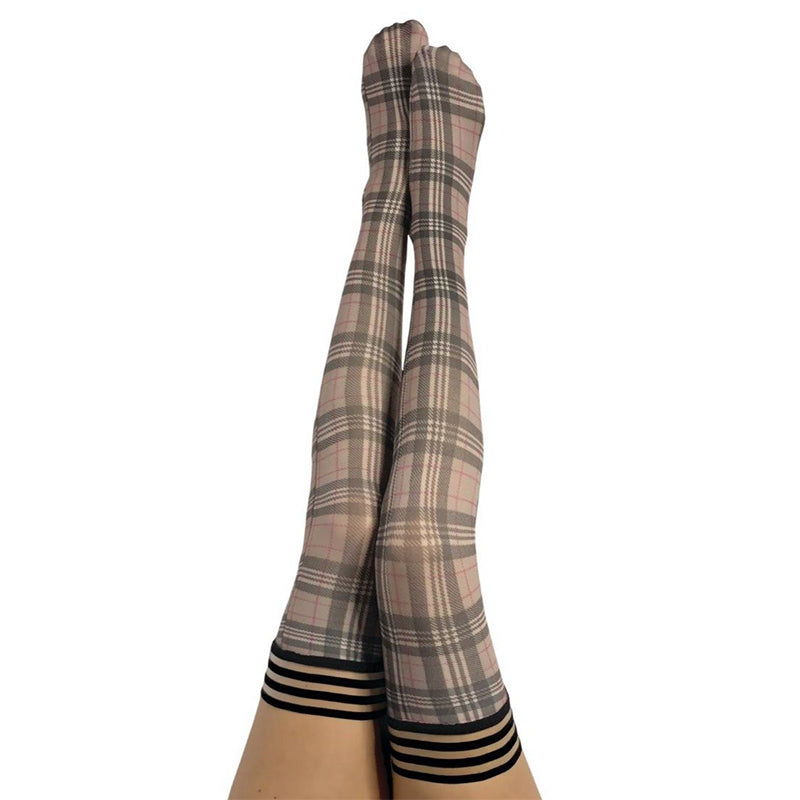 KIXIES - LORI PLAID THIGH-HIGH TAN/GREY SIZE A