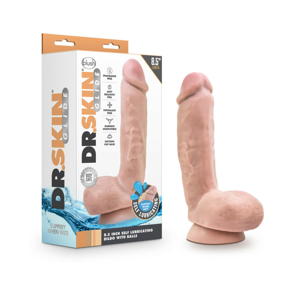 BLUSH - DR. SKIN GLIDE REALISTIC 8.5 IN. SELF LUBRICATING DILDO WITH BALLS