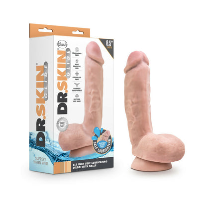 DR. SKIN GLIDE REALISTIC 8.5 IN. SELF-LUBRICATING DILDO WITH BALLS BEIGE