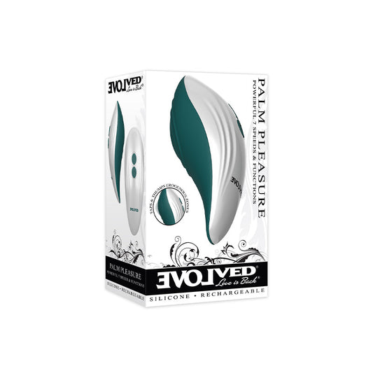 EVOLVED PALM PLEASURE RECHARGEABLE SILICONE MULTIFUNCTION VIBRATOR TEAL/WHITE