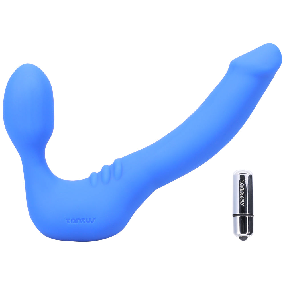 TANTUS STRAPLESS SLIM VIBRATING STRAP-ON DILDO AZURE