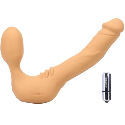 TANTUS REAL STRAPLESS SLIM VIBRATING STRAP-ON DILDO HONEY