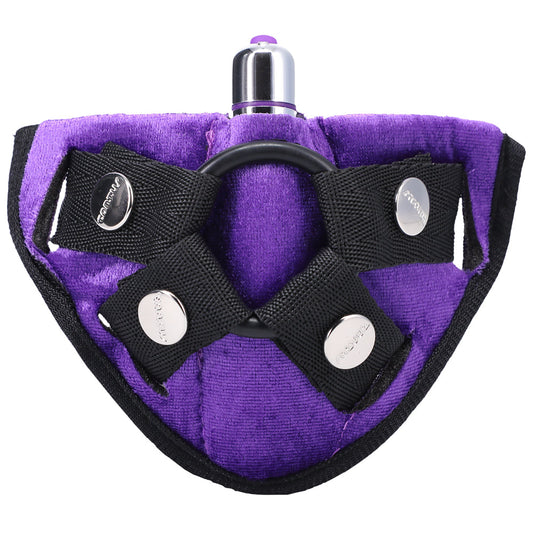 TANTUS VELVET VIBRATING STRAP-ON HARNESS PURPLE