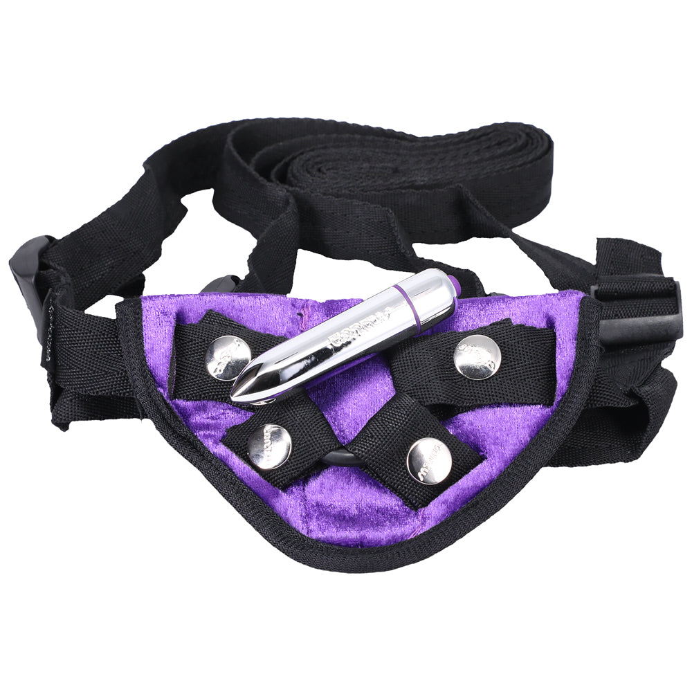 TANTUS - VELVET VIBRATING STRAP-ON HARNESS LILAC