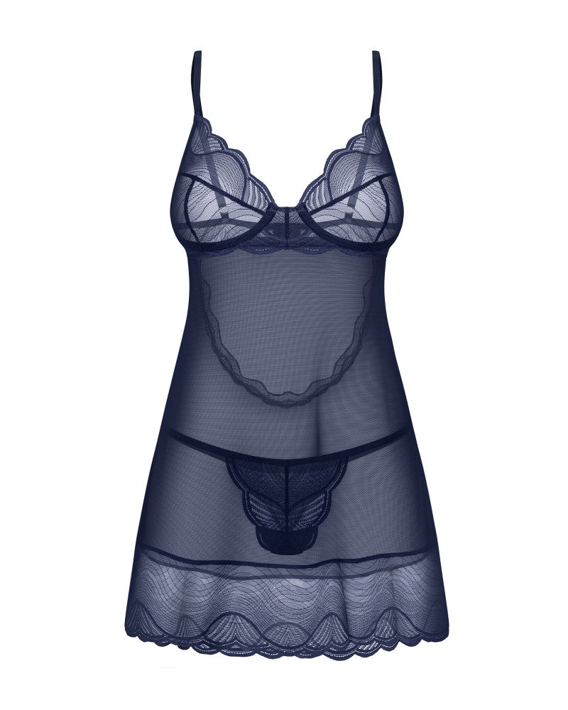 OBSESSIVE - NIGHTLY BLUE CHEMISE & THONG XS/S
