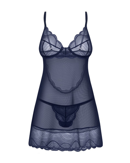 OBSESSIVE - NIGHTLY BLUE CHEMISE & THONG XS/S