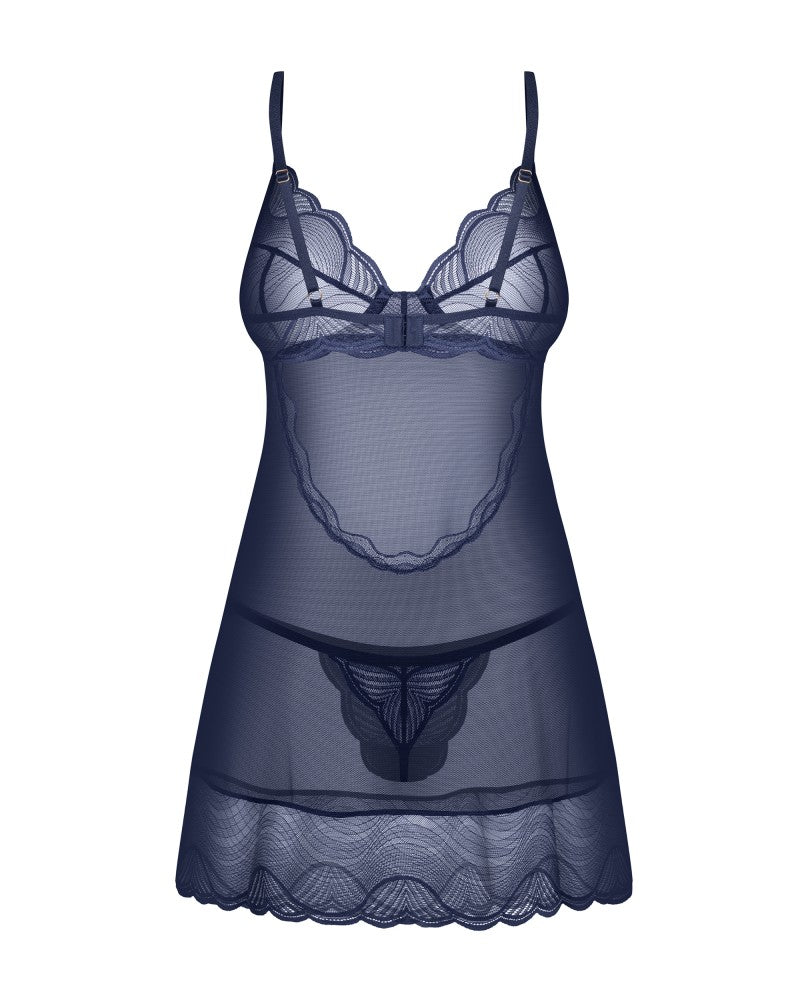 OBSESSIVE - NIGHTLY BLUE CHEMISE & THONG M/L