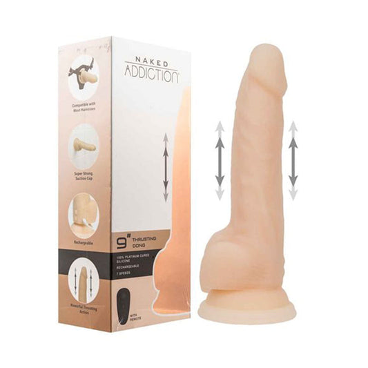 BMS - NAKED ADDICTION RECHARGEABLE REMOTE-CONTROLLED 9 IN. SILICONE THRUSTING DILDO BEIGE