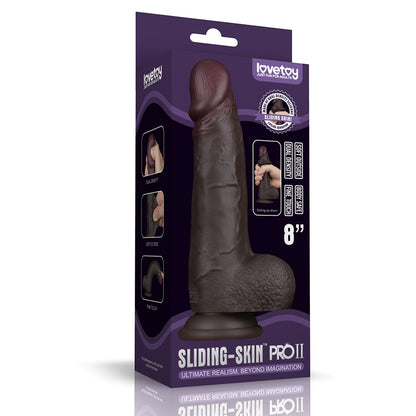 LOVETOY - 8'' SLIDING SKIN PRO II DUAL LAYER SILICONE DONG (BLACK)