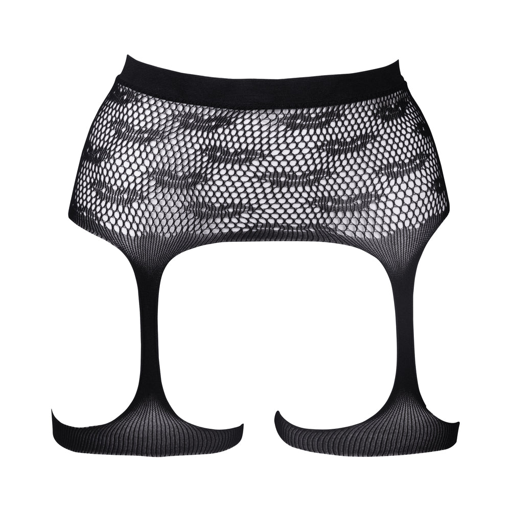 LE DESIR BLISS KISS-PATTERNED FISHNET GARTER BELT BLACK O/S