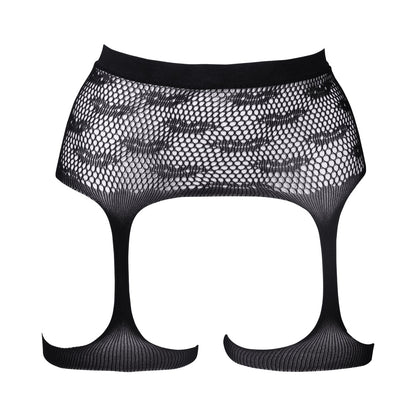 LE DESIR BLISS KISS-PATTERNED FISHNET GARTER BELT BLACK O/S