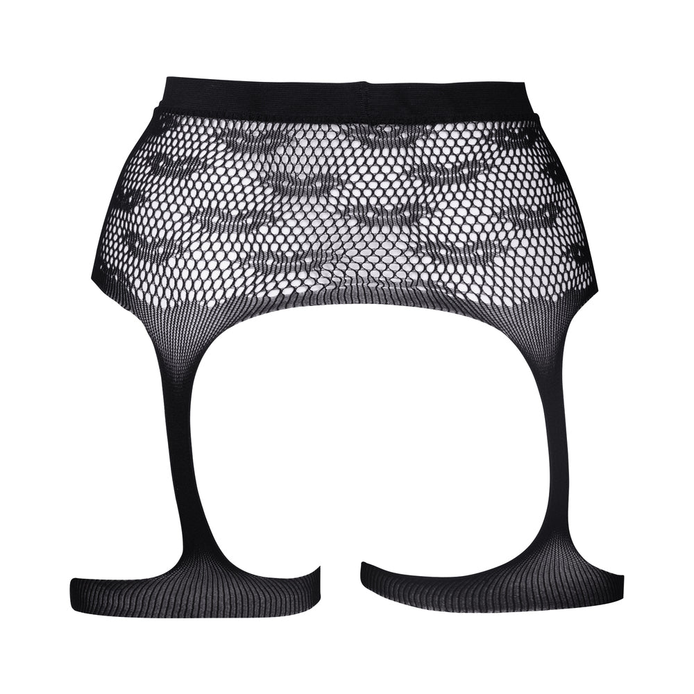 LE DESIR BLISS KISS-PATTERNED FISHNET GARTER BELT BLACK O/S