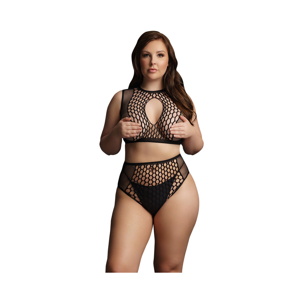 LE DESIR DUO NET KEYHOLE BRA SET BLACK QUEEN SIZE