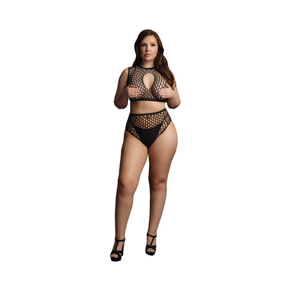 LE DESIR DUO NET KEYHOLE BRA SET BLACK QUEEN SIZE