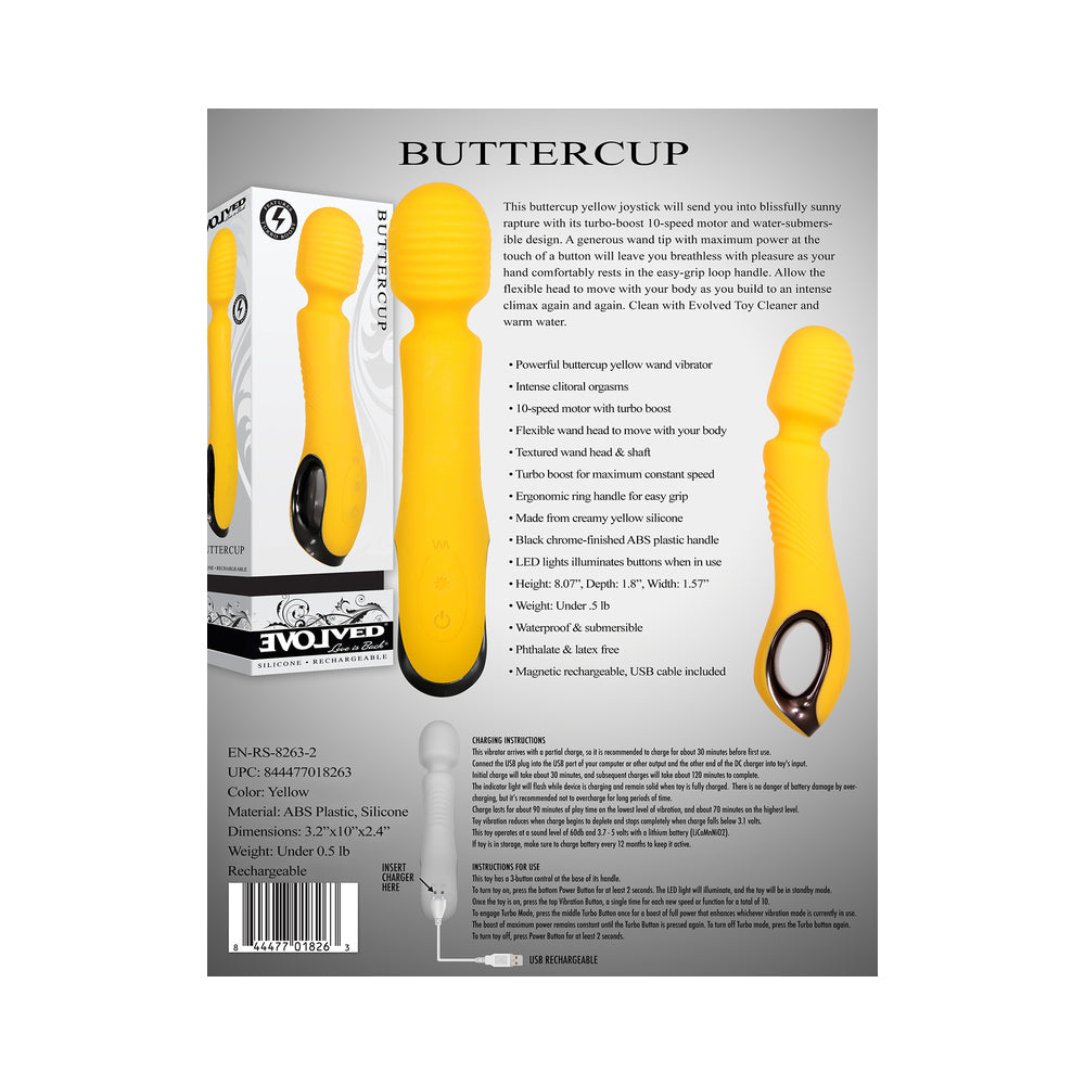 EVOLVED BUTTERCUP RECHARGEABLE SILICONE WAND VIBRATOR YELLOW