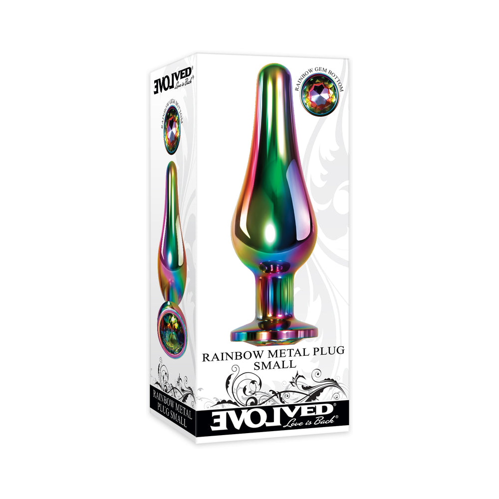 EVOLVED RAINBOW METAL ANAL PLUG WITH RAINBOW GEMSTONE BASE SMALL