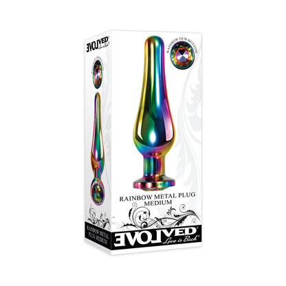 EVOLVED RAINBOW METAL ANAL PLUG WITH RAINBOW GEMSTONE BASE MEDIUM