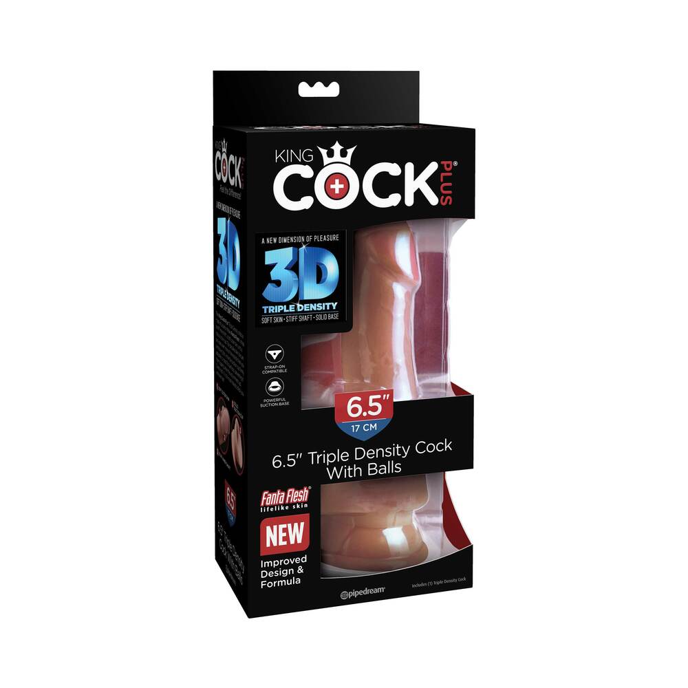 PIPEDREAM - KING COCK PLUS 6.5 IN. TRIPLE DENSITY COCK WITH BALLS REALISTIC SUCTION CUP DILDO TAN