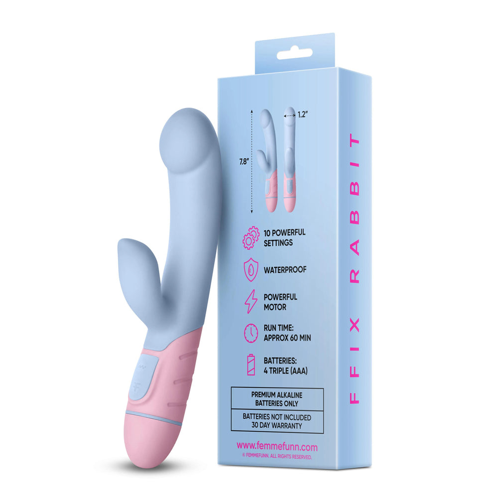 FFIX - FEMMEFUNN FFIX RABBIT WATERPROOF SILICONE DUAL STIMULATION G-SPOT VIBRATOR LIGHT BLUE